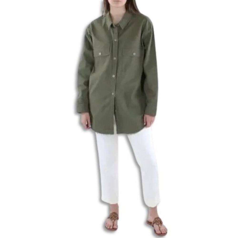 Jessica Simpson Shirt Jacket Button-Down Front Chest Pockets Denim Green XS NWT